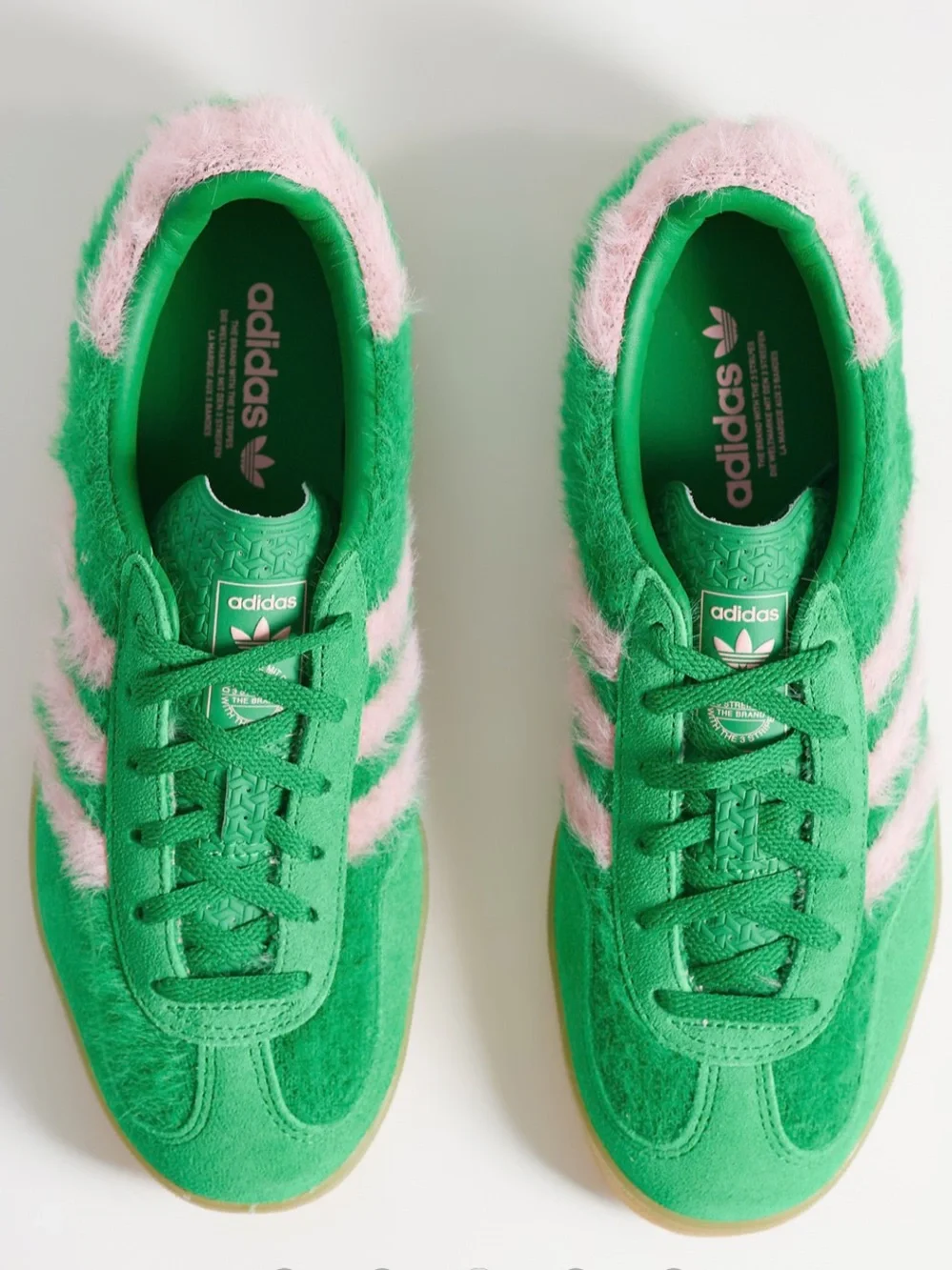 adidas Originals Gazelle Indoor sneakers in fluffy green and pink